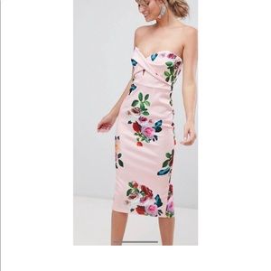 Asos Design Floral Twist Front Bodycon Dress